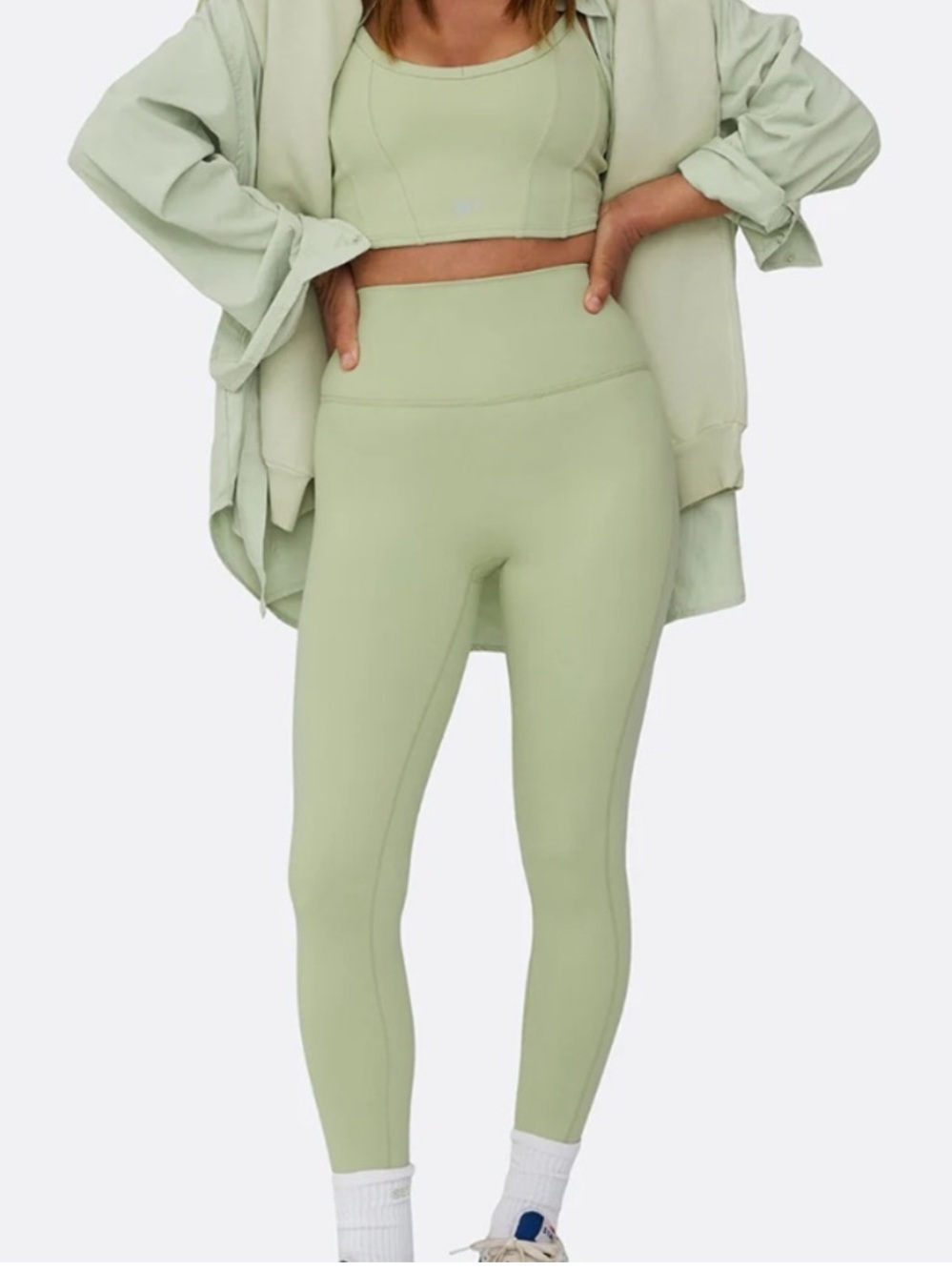 SET Active High Rise Light Mint Green Athletic Workout Leggings Size Large